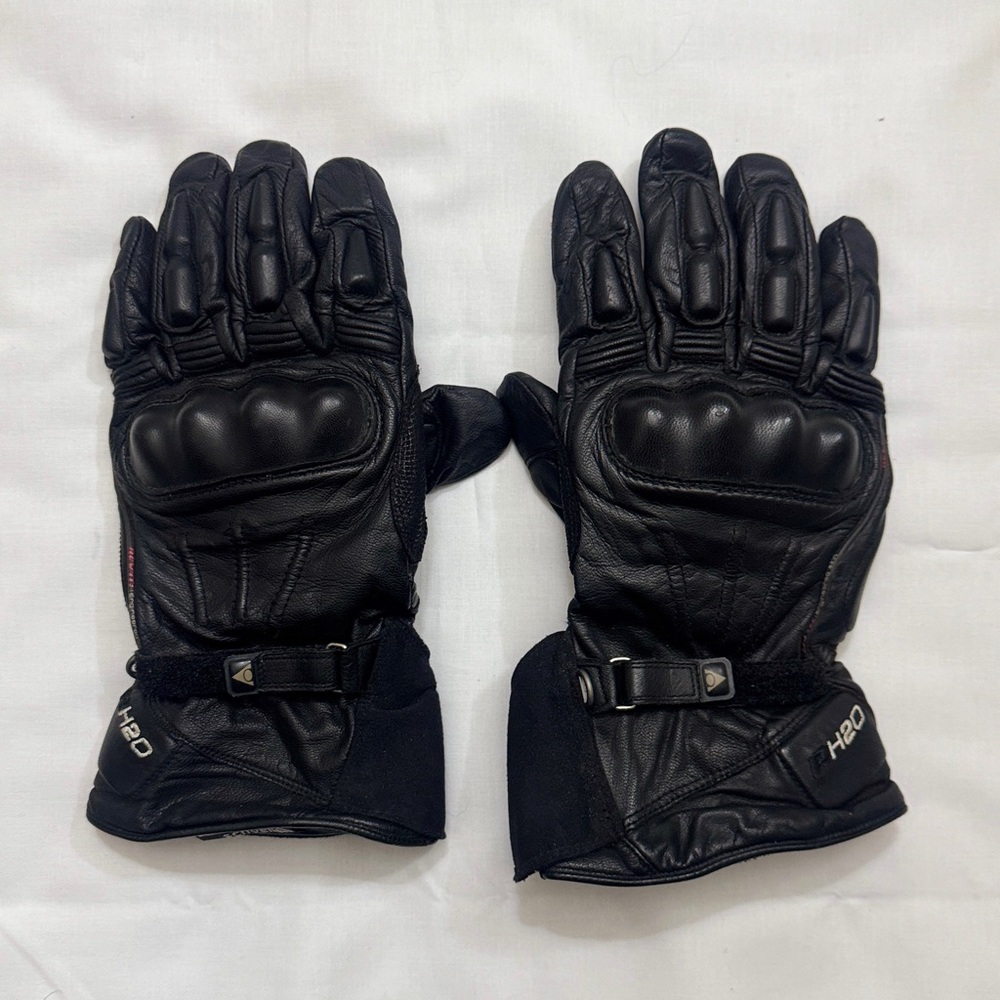 Rev'It H2O Womens XXL Black Leather Textile Safety Knuckle Motorcycle Gloves EXC